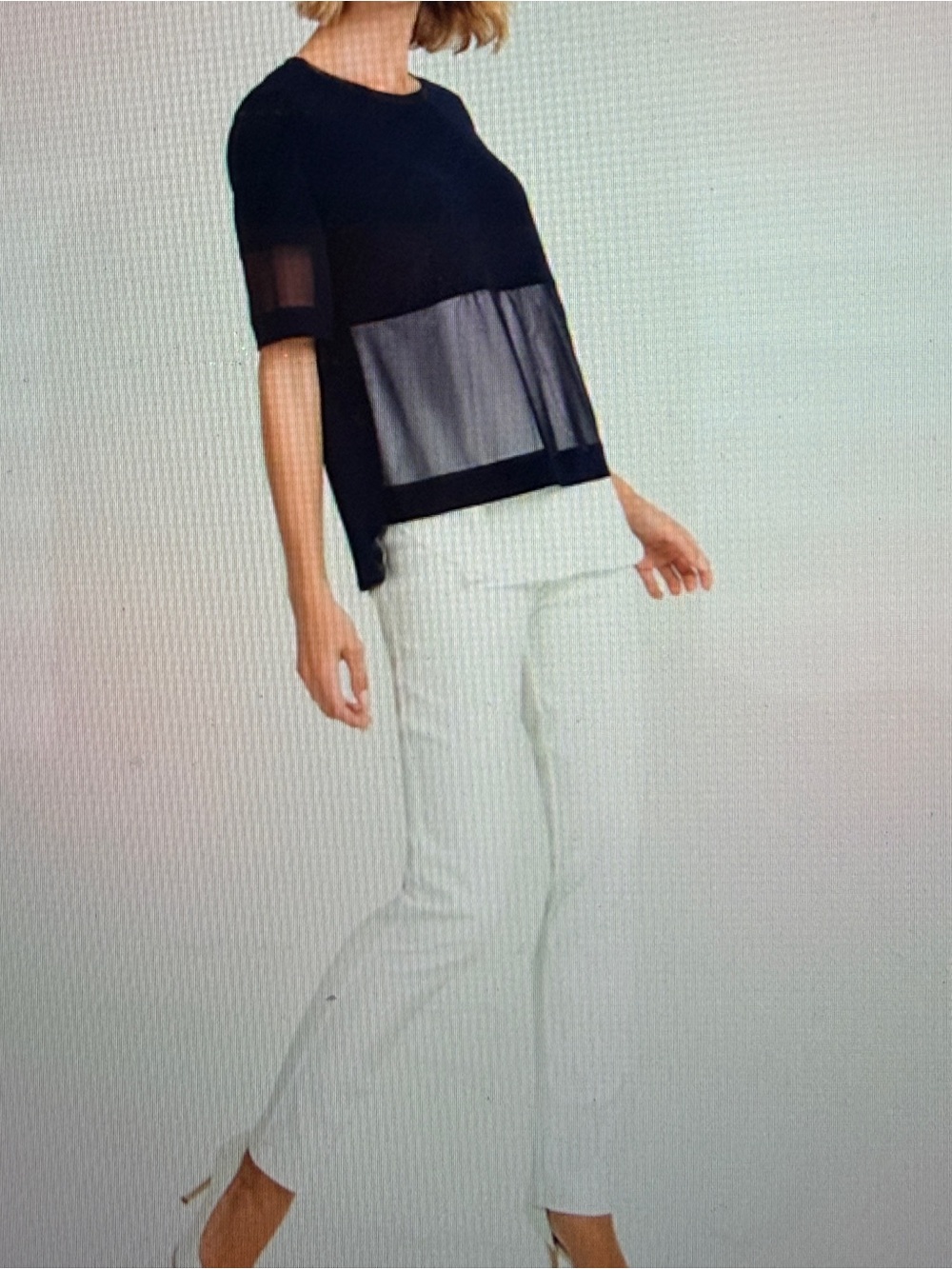 Joseph Ribkoff Multi Fabric Black/White Top.  EUC